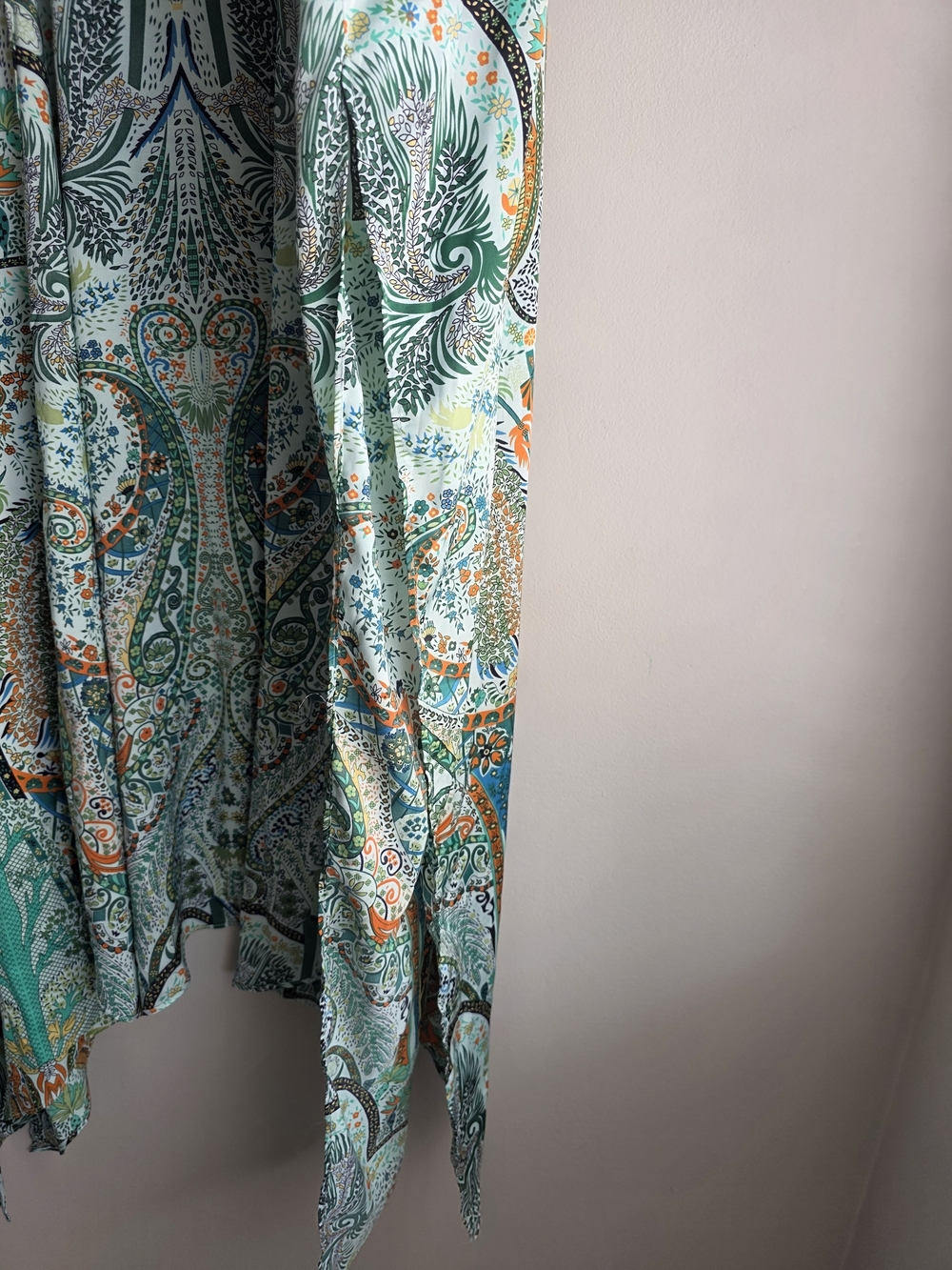 ACOA Boho Paisley Floral Satin Longline Kimono Duster Green Multi S/M - Picture 8 of 11